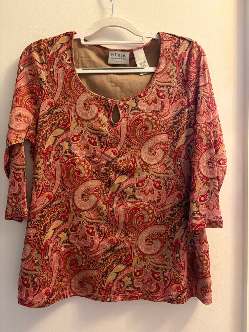 Liz Claiborne Pink and Gold Paisley Keyhole Tunic